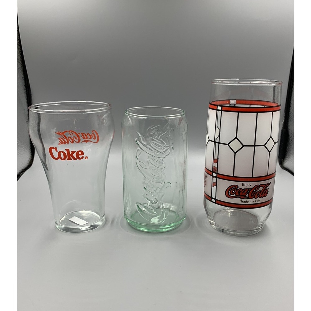 Vintage Frosted Stained Glass "Tiffany Style" Coca Cola Drinking Glass + 2 Other